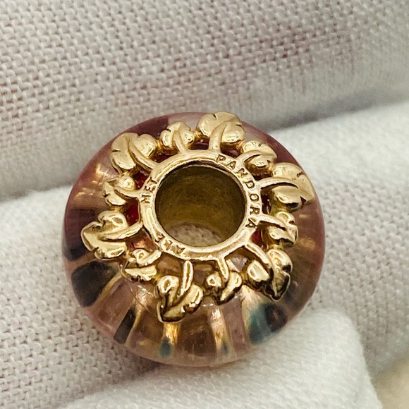 EUC Pandora 788244 Pandora Rose Pink Murano Glass & Leaves Charm - Picture 11 of 12